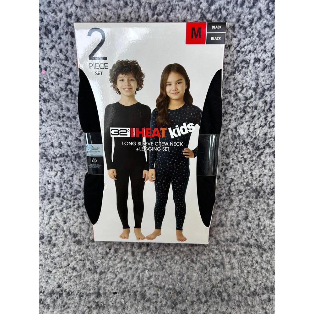 32 Degrees Heat Kids Thermal Set Black Medium 8/10 Long Sleeve & Leggings